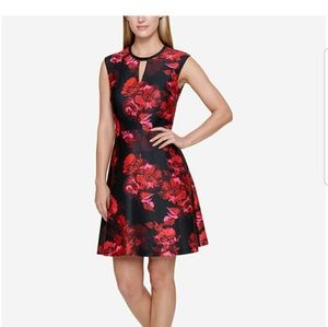 Floral Print Keyhole Fit and Flare Dress